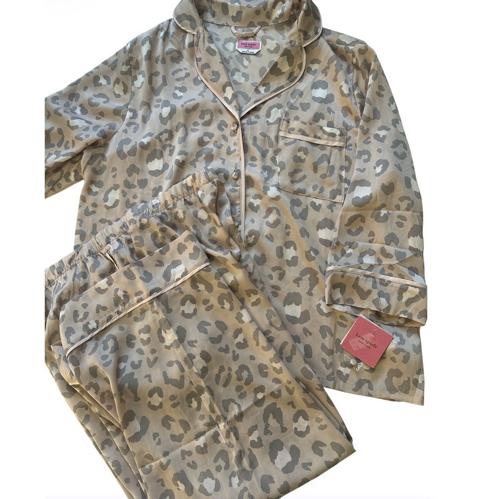 NWT Kate Spade Pajama Set Size XL Pink Blush Dot Animal Print